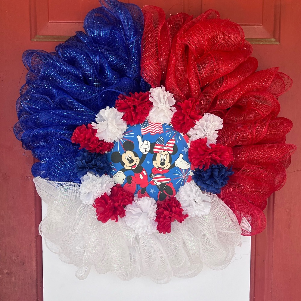 Disney wreath Mickey Minnie wreath Disney decor front door decor gift 4th July